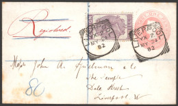 1882 1d Pink Envelope Reg & Used Locally In Liverpool Uprated With 2d Lilac Foreign Bill Revenue Adhesive Tied By Superb - Altri & Non Classificati