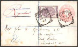 1882 1d Pink Envelope Reg & Used Locally In Liverpool Uprated With 2d Lilac Foreign Bill Revenue Adhesive Tied By Superb - Sonstige & Ohne Zuordnung