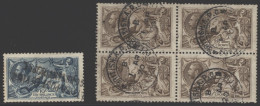 BRITISH LEVANT 1918 Bradbury 10s Seahorse, Cancelled Scarce Two-line BPO/CONSTANTINOPLE H/stamp, Also 2/6d Block Of Four - Other & Unclassified