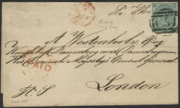 DANISH WEST INDIES 1868 Cover To London, Franked 1s Green Pl.4 (SG.117) Single Blunt Perf, Tied By Barred Oval 'C51' Of  - Other & Unclassified