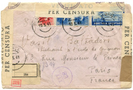 ITALIE - LETTRE RECOMMANDEE CENSUREE DE KORCE POUR PARIS, 1941 - Albanië