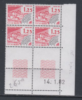 France Préoblitéré N° 175 XX Monuments Historiques : 1 F. 25 En Bloc De 4 Coin Daté Du 14 . 1 . 82 ; Ss Trait Ss Ch. TB - Precancels