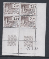 France Préoblitéré N° 176 XX Monuments Historiques : 2 F. 03 En Bloc De 4 Coin Daté Du 7 . 1 . 82 ; 1 Trait Ss Ch. TB - Precancels