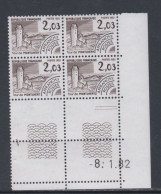 France Préoblitéré N° 176 XX Monuments Historiques : 2 F. 03 En Bloc De 4 Coin Daté Du 8 . 1 . 82 ; 2 Traits Ss Ch. TB - Préoblitérés