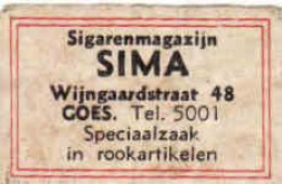 Dutch Matchbox Label, GOES - Zeeland, Sigarenmagazijn SIMA, Speciaalzaak In Rookartikelen, Holland, Netherlands - Boites D'allumettes - Etiquettes