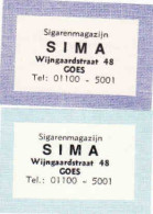 2 Dutch Matchbox Labels, GOES - Zeeland, Sigarenmagazijn SIMA, Rookartikelen, Holland, Netherlands - Boites D'allumettes - Etiquettes