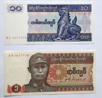 MYANMAR - 1,10 KYAT - P 67 - P 71  (1990-1994) - UNC - 2 PCS -BANKNOTES - PAPER MONEY - CARTAMONETA - - Myanmar
