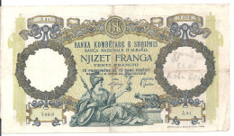 ALBANIE 20 FRANGA ND1939 VG+ P 7 - Albanië