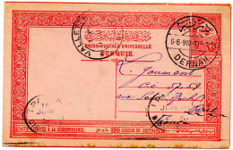 TURQUIE - ENTIER 20 P. DE DERNAH POUR LA FRANCE, 1910 - Lettres & Documents