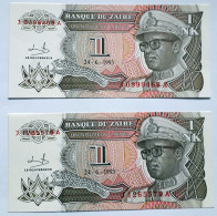 ZAIRE - 1 ZAIRE - P 47 (1993) - UNCIRC - 2 PCS - BANKNOTES - PAPER MONEY - CARTAMONETA - - Zaïre