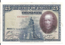 ESPAGNE 25 PESETAS 1928 VF+ P 74 - 1-2 Pesetas