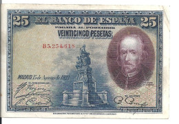 ESPAGNE 25 PESETAS 1928 VF+ P 74 - 1-2 Peseten