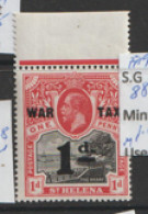 St Helena   1918   SG 88  1d Overprinted WAR TAX  Marginal  Unmounted Mint - Saint Helena Island