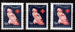⁕ Yugoslavia 1948 ⁕ Red Cross / Surcharge / Postal Tax Mi.3 ⁕ 3v MNH - Color Differences / See Scan - Wohlfahrtsmarken