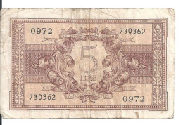 ITALIE 5 LIRE 1944 VG+ P 31 C - Italië– 5 Lire