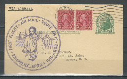 USA 1931  1° Vol Raleigh New York S/EP Avec Affr. Complémentaire - 1c. 1918-1940 Covers