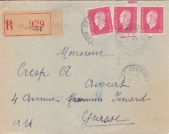 Lettre Recommandée Obl. St Jeannet Le 2/1/45 Sur 1f50 Dulac X 3 N° 691 (tarif Du 5/1/42) Pour Grasse - 1944-45 Marianne De Dulac