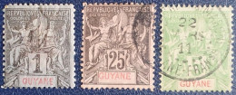 GUYANE 1892-1904 : YT N° 30 (*) - 37 (o) - 43 (o) - Gebraucht