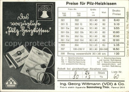 41491958 Sonneberg Thueringen Preise Pilz-Heizkissen Werbekarte Preise Sonneberg - Sonneberg