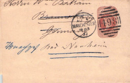 GREAT BRITAIN - WRAPPER HALFPENNY 1883 MANCHESTER - BAD NAUHEIM/DE / 5095 - Storia Postale
