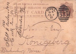 GREAT BRITAIN - POSTCARD ONE PENNY 1881 HULL - KÖNIGSBERG/DE / 5100 - Briefe U. Dokumente