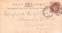 GREAT BRITAIN - POSTCARD HALF PENNY 1889 LEOMINSTER - IPSWICH / 5103 - Brieven En Documenten