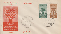 Enveloppe  FDC  1er  Jour   LIBAN   Paire  Année  Mondiale  Du   Réfugié   1960 - Lebanon