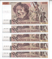 FRANCE - SUITE De 5 Billets 100 Francs Delacroix 1994 - 100 F 1978-1995 ''Delacroix''