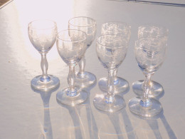 -7 VERRES CRISTAL Gravé SAINT LOUIS BARTHOLDI Cave à LIQUEUR XIXe Vitrine   E - Glas & Kristall