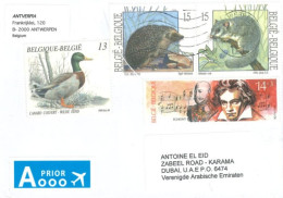 BELGIUM  - 2021, STAMPS COVER TO DUBAI. - Brieven En Documenten