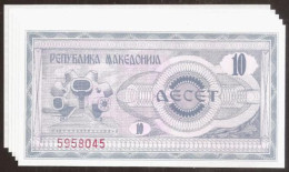 MACEDONIA. 5 Pieces X 10 Denari 1992. UNC. - Nordmazedonien