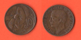 Italia Regno 10 Centesimi Cents 1919 Ape King Vittorio Emanuele III° Italie Italy Copper Coin Rare Date    ∇ 22 - 1900-1946 : Victor Emmanuel III & Umberto II