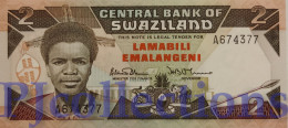 SWAZILAND 2 EMALANGENI 1987 PICK 13a UNC PREFIX "A" - Swaziland