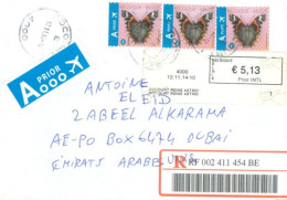 BELGIUM  - 2014, REGISTERED STAMPS & LABEL COVER TO DUBAI. - Briefe U. Dokumente