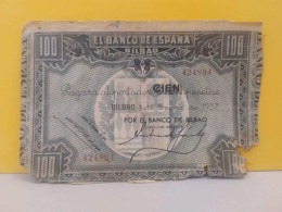 Antiguo Billete Banco De España Bilbao 100 Pesetas Año 1937 - 100 Peseten