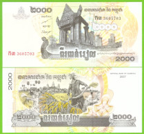 CAMBODIA  2000 RIELS 2007 P-59a  UNC - Cambogia