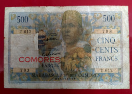 Banque De Madagascar Et Comores - 500 Francs COMORES - P. 4 (1960) - RRR - Surchargé Comores !! Unique On Delcampe - Comoren