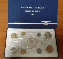 France Set Coins 1974 Coffret Francia Serie Zecca Parigi 9 Monete BU - BU, BE & Muntencassettes
