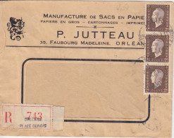 Lettre "Manufacture De Sacs.." Rec. Obl. Orleans Pl Dunois Le 13/4/45 Sur 2f Dulac X 3 N° 692 (tarif Du 1/3/45) - 1944-45 Marianne Van Dulac