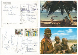 Seychelles Isl. #2 Pcard To Europe : 1977 Postage Paid Violet 2x PMK Rate Rs.1.10 / 1973 Masai Family 3 Stamps - Seychelles (1976-...)