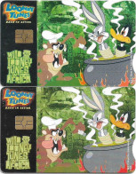 S. Africa - Telkom - Looney Tunes Dinner Time, 2 Cards (Different CN's Big & Small), Gem5 Red, 2003, 20R, Both Used - Suráfrica