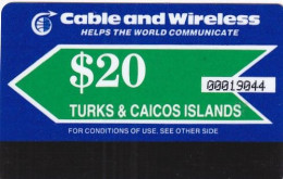 TURKS & CAICOS ISL.(Autelca) - Green Arrow, First Issue $20, Tirage 20000, Used - Turcas Y Caicos (Islas)