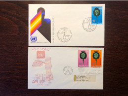 UNITED NATIONS UN UNO NY GENEVA FDC 1973 YEAR NARCOTICS DRUGS HEALTH MEDICINE - Covers & Documents