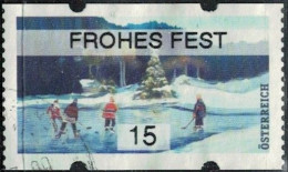 Autriche 2022 Vignette Oblitérée ATM Used Frohes Fest Enfants Jouant Au Hockey Sur Glace SU - Timbres De Distributeurs [ATM]