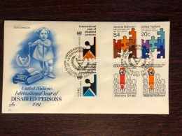 UNITED NATIONS UN UNO NY GENEVA VIENNA FDC 1981 YEAR DISABLED PEOPLE HEALTH MEDICINE - Cartas & Documentos