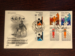 UNITED NATIONS UN UNO NY GENEVA VIENNA FDC 1981 YEAR DISABLED PEOPLE HEALTH MEDICINE - Storia Postale