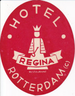 ANTIGUA ETIQUETA DEL HOTEL REGINA DE ROTTERDAM (HOLANDA-PAISES BAJOS) - Etiquettes D'hotels