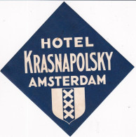 ANTIGUA ETIQUETA DEL HOTEL KRASNAPOLSKY DE AMSTERDAM (HOLANDA-PAISES BAJOS) - Etiquettes D'hotels