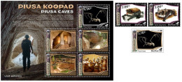 Estonia Estland Estonie 2024 Visit Estonia Piusa Caves Bats Geology BeePost Set Of 3 Stamps And Block MNH - Fledermäuse