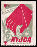 Ayuda A La Voz Del Combatiente. 1 Pta. Gris Y Carmín. G.G. 2125. Rara Pese Defecto En Esquina Superior Izquierda. - Spanish Civil War Labels